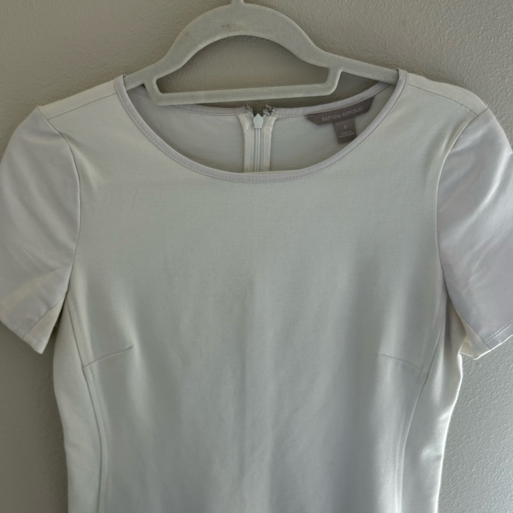 Banana Republic White Dress with Leather Sleeves